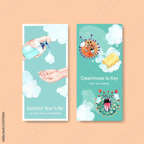 Hand sanitizer flyer template design with protect and safety about Coronavirus and bateria