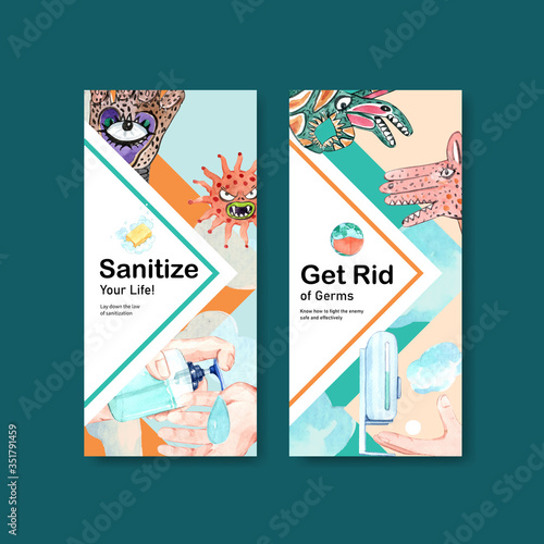 Hand sanitizer flyer template design with protect and safety about Coronavirus and bateria