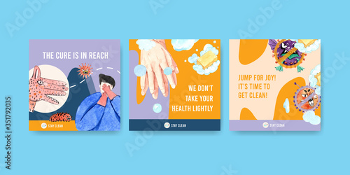 Hand sanitizer ads template design with protect and safety about Coronavirus and bateria