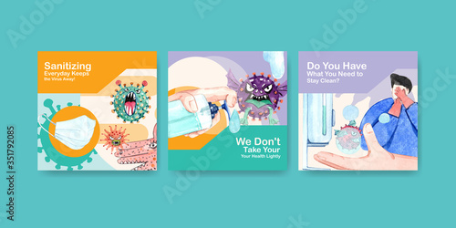 Hand sanitizer ads template design with protect and safety about Coronavirus and bateria