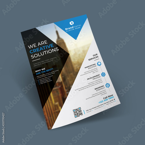 Corporate Business Agency Flyer Template Design With Blue And Black Accents