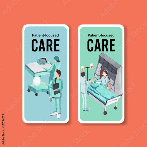 healthcare flyer design with Medical equipment and medical staff banners with highly technological devices doctors and patients vector illustration
