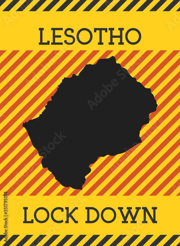 Lesotho Lock Down Sign. Yellow country pandemic danger icon. Vector illustration.