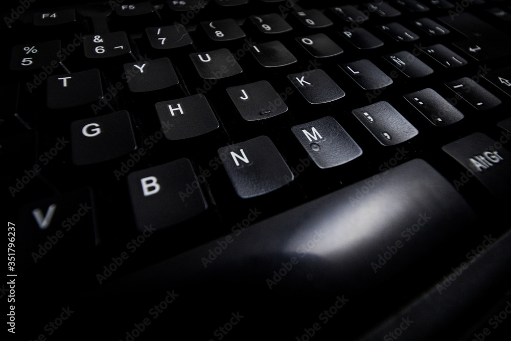 Black and white computer keyboard detail Black and white computer keyboard detail