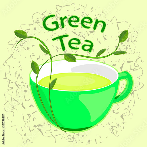 Green tea. Tea leaves. A Cup with a drink. Vector
