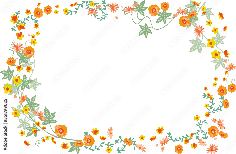 オータムカラーの花とつたと葉のフレームのベクターイラスト オータムカラーの花とつたと葉のフレームのベクターイラスト