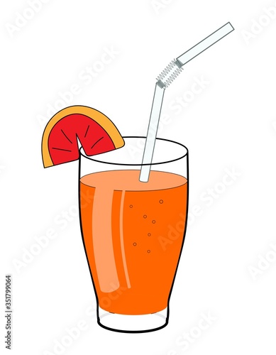 orange cocktail in a glass with a tube and a slice of grapefruit. isolated hand drawing on a white background.