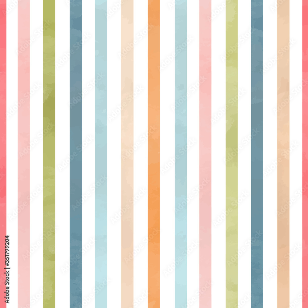 Beautiful seamless pattern with watercolor colourful pastel shades stripes. Stock minimalist illustration.