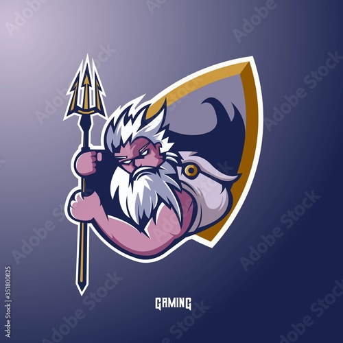 Zeus mascot logo design vector with modern illustration concept style for badge, emblem and shirt printing. Zeus illustration with Poseidon trident 