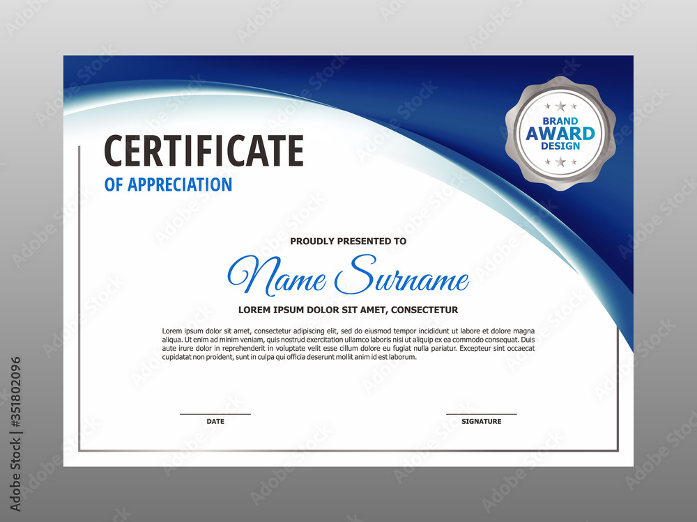 Simple Blue Curve Certificate Design, Professional Modern Certificate Template Vector Simple Blue Curve Certificate Design, Professional Modern Certificate Template Vector