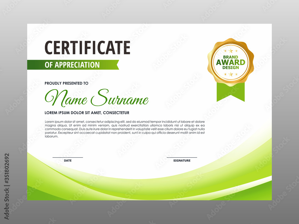 Fototapeta premium Simple Green White Wave Certificate Design, Professional Modern Certificate Template Vector