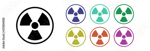 Nuclear sign on a white background warning of a deadly danger. Icon in different colors.