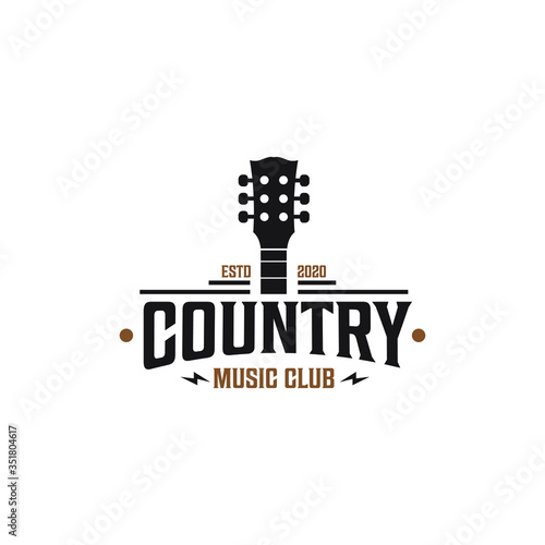 vintage of Country Guitar Music club Western Retro Saloon Bar Cowboy logo design