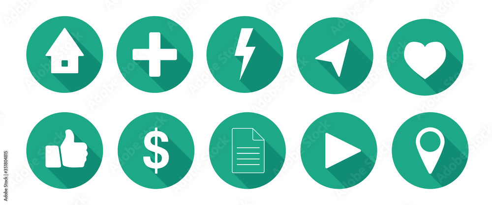 Flat icon set for use home, medical, direction and play For web and application. Flat icon set for use home, medical, direction and play For web and application.
