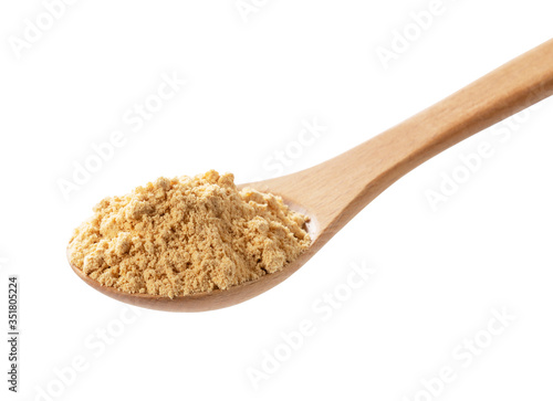 Japanese soybean flour in a spoon on a white background