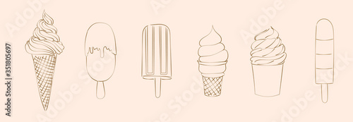 Hand drawn vector illustrations. Collection of ice cream vector lineart illustration