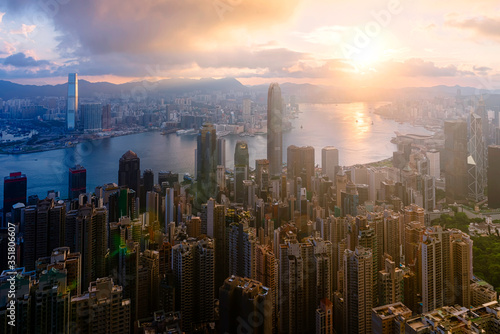 sunlight view skyline cityscape at hongkong