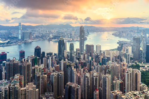 topview skyline sunrise hongkong city