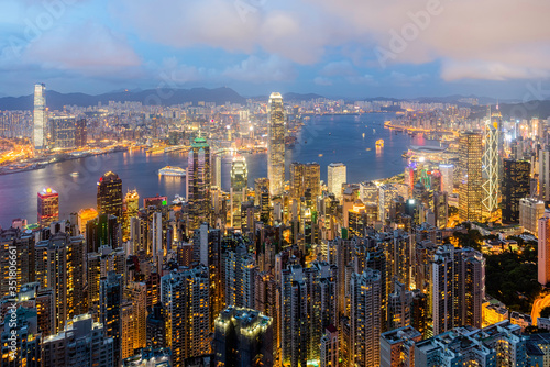 Twilight time topview from the peak Hong kong city