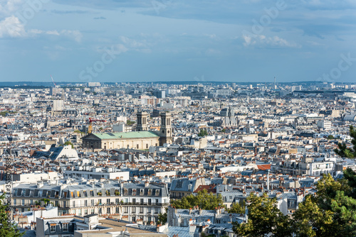 Aerial view of the old town of Paris, view from the The Basilica of the Sacred Heart of Paris, at the summit of the butte Montmartre, the highest point in Paris, France