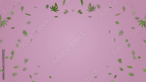 Marijuana leaf on pink background and alpha matte. 3D marijuana leaf
