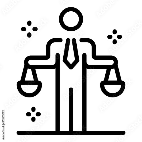 Prosecutor justice balance icon. Outline prosecutor justice balance vector icon for web design isolated on white background