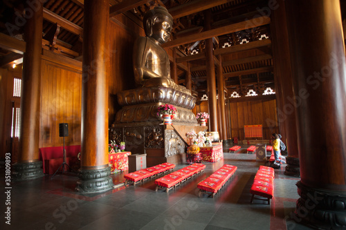 Shanghai - Apr 30, 2017: People worship Buddha in the old temple in Shanghai