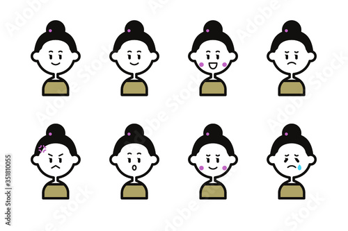 女性の表情アイコンセット（ベージュ）