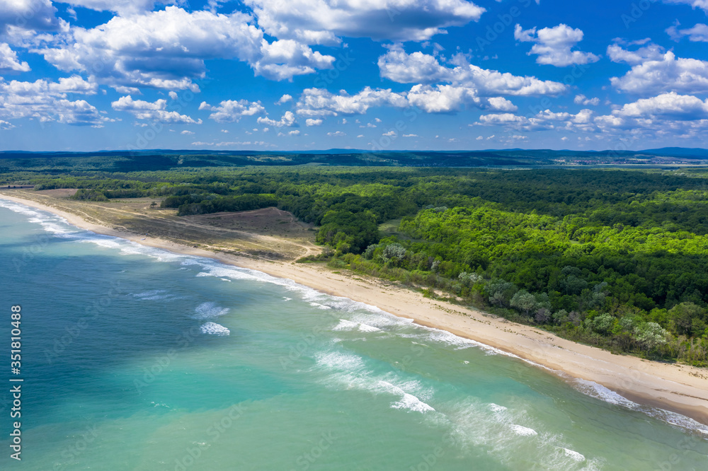 Aerial view of drone to the beautiful beach Kamchia, Bulgaria Aerial view of drone to the beautiful beach Kamchia, Bulgaria