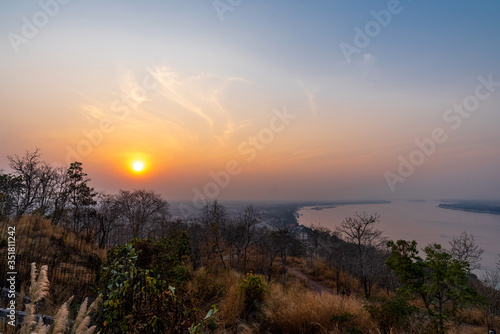 Landscape view from view point in "Pakse" Lao to see beautiful city view and river famous place for travel.