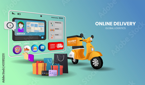 online shopping with motorcycle Vector for banner