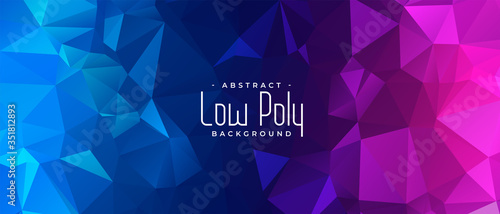 vibrant blue and pink low poly abstract banner