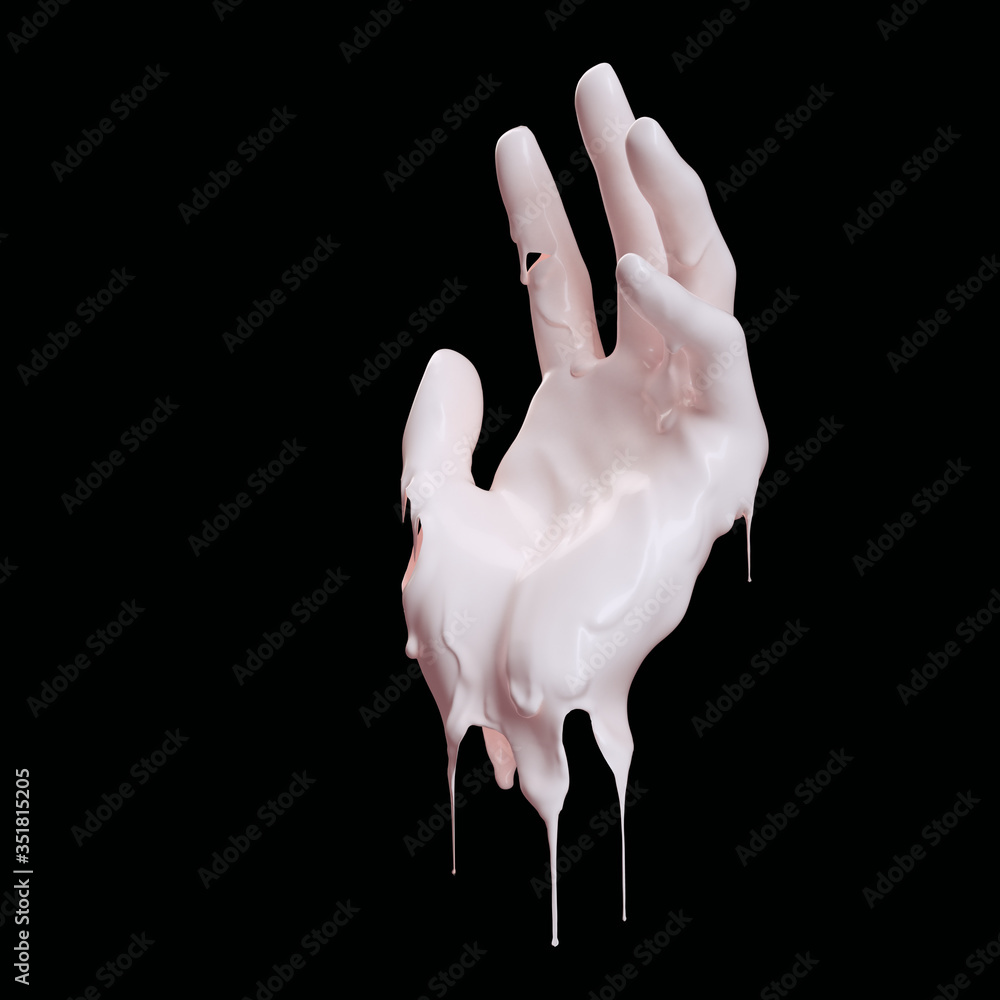 Dripping paint on hand isolated on black, 3d rendering Stock