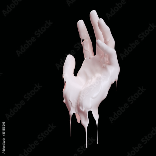 Dripping paint on hand isolated on black, 3d rendering photo