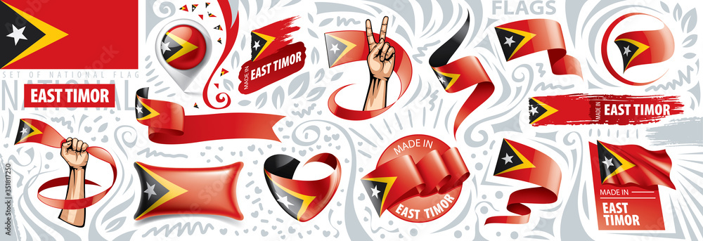 Vector set of the national flag of East Timor in various creative designs