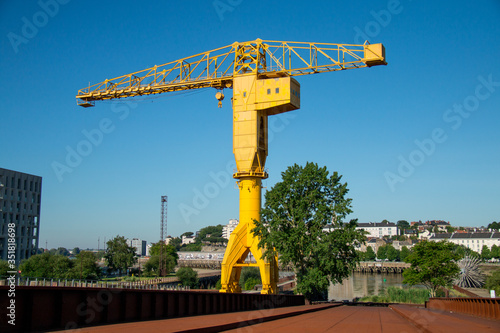 Giant yellow crane in Nantes, France, Europe