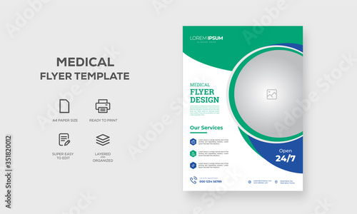 Medical Healthcare flyer template, brochure vector design, A4 size for poster modern elegant brand identity