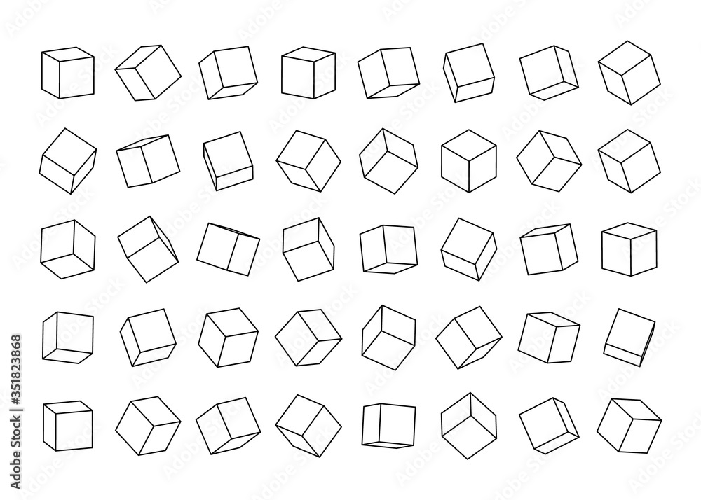 Set of cubes from contour lines in different angles view. Vector illustration