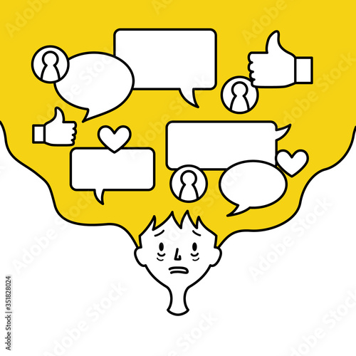 Illustration of a person who is tired of social networking service(SNS)