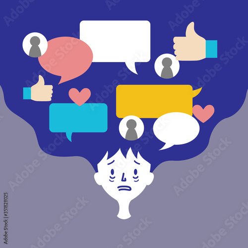 Illustration of a person who is tired of social networking service(SNS)