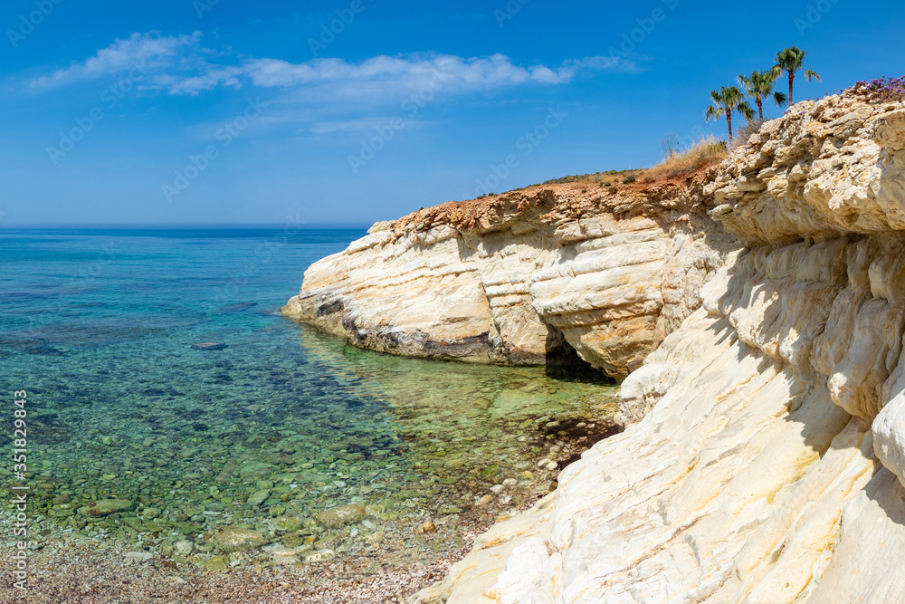 Cyprus beach. The mediterranean coast. Clean water of the Medite