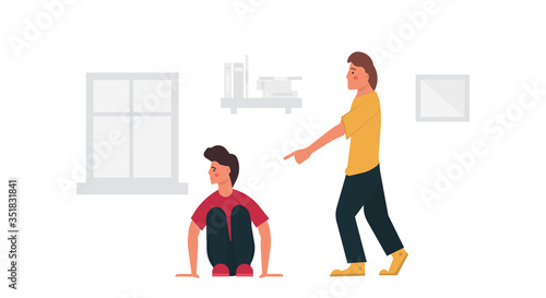 Bullying child person vector victim abuse illustration. Harassment school boy fear. Teenage violence problem. Character social conflict emotion. Laughing pressure attack teen student concept stop