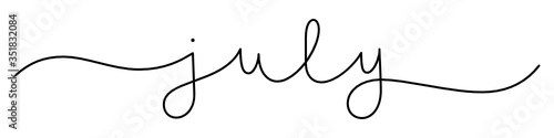 JULY black vector monoline calligraphy banner with swashes
