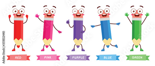 happy cute character mascot pencil with many colors