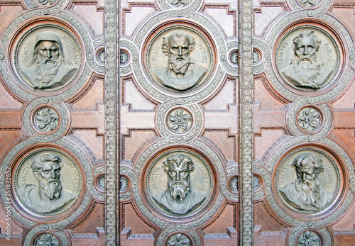 Six of the twelve apostles on the St. Stephens Basilica door. Budapest, Hungary.