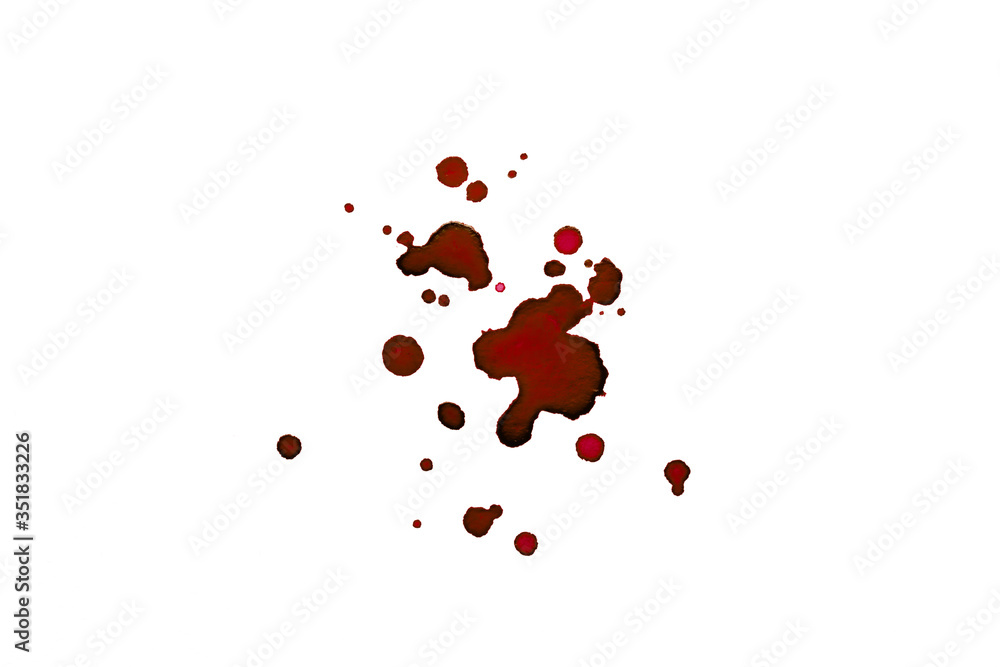 Watercolor abstract red blob isolate. Drops of blood on the paper. Red spots on a white background. Watercolor abstract red blob isolate. Drops of blood on the paper. Red spots on a white background.