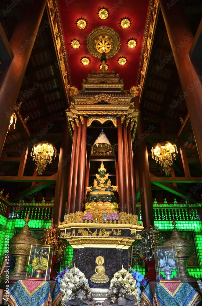 Replica of the emerald buddha, exposed in the Haw Phra Yoke of Wat Phra Kaew in Ching Rai