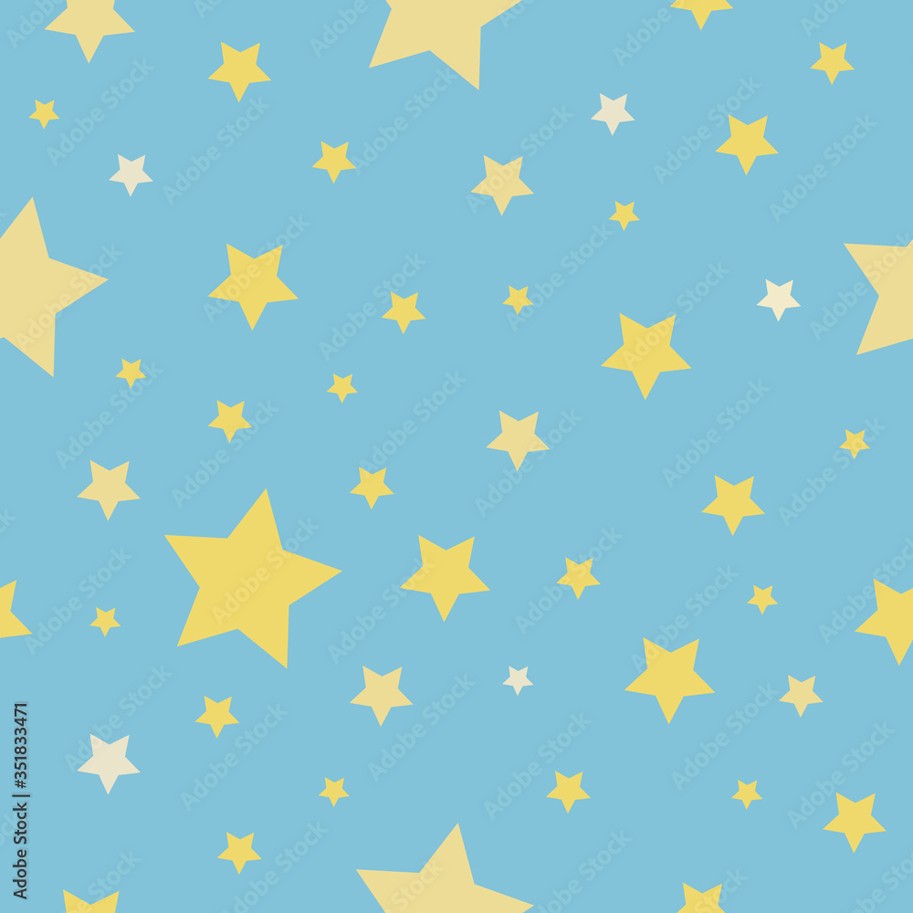 Stars of different sizes: a small star, a large star of light yellow and yellow color on a blue background. Seamless pattern. Vector illustration Stars of different sizes: a small star, a large star of light yellow and yellow color on a blue background. Seamless pattern. Vector illustration