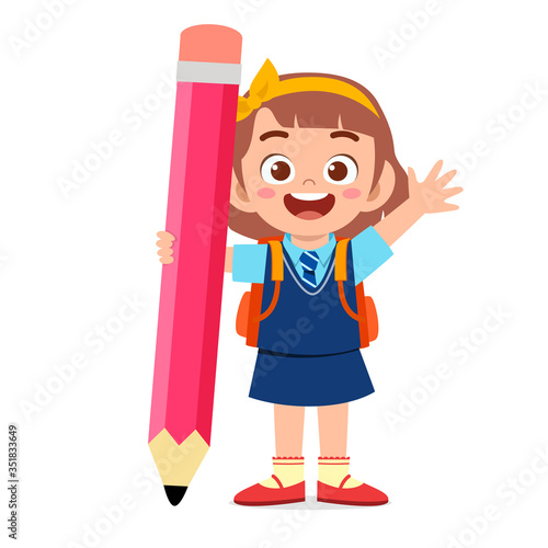 happy cute little kid boy with pencil