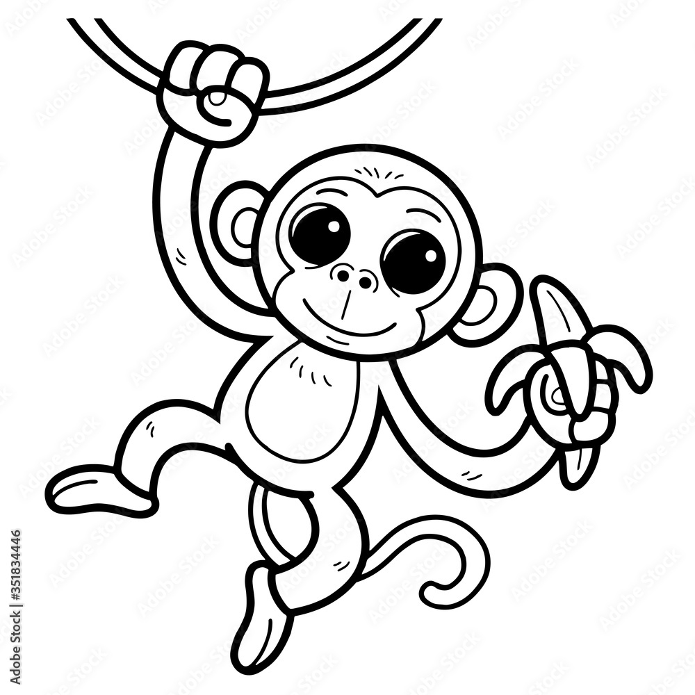 Fototapeta premium Monkey cartoon vector. Coloring book for kids